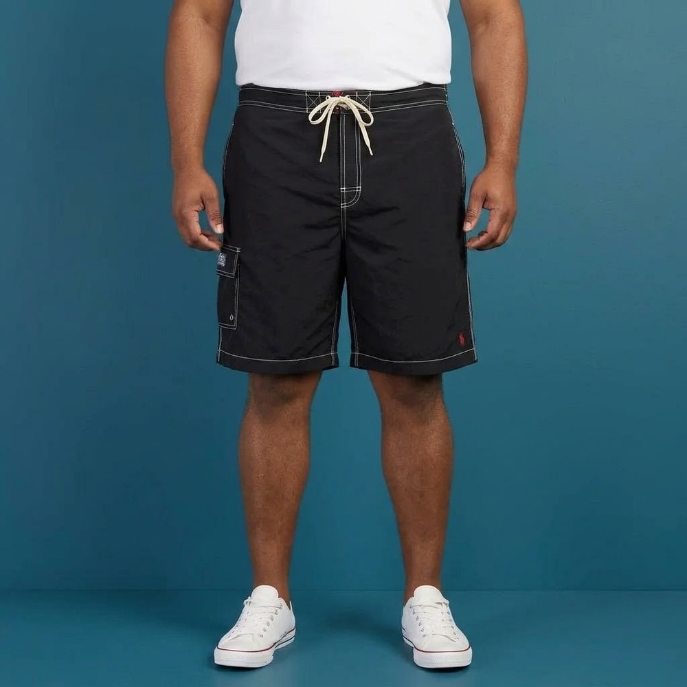 Polo Ralph Lauren Board Shorts Cargo Swim Trunks Mens XL Black Nylon Mesh EUC